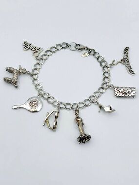 Vintage 1990 Mattel Inc 925 Sterling Silver Barbie 8 Charm Bracelet 8” 6mm